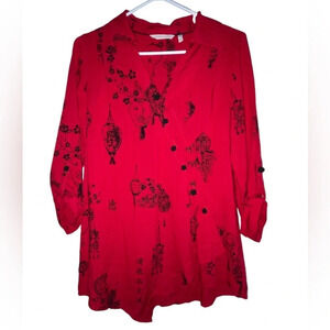 Soft Surroundings Asian Pagoda Tunic Top Size Petite Small Red Lantern Blouse
